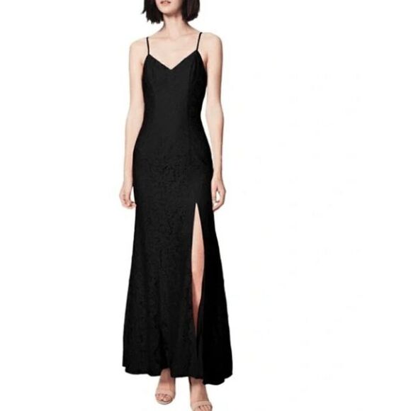 Fame and Partners Lupin Black Lace Maxi Gown with Slit in Size 8 - Picture 1 of 9